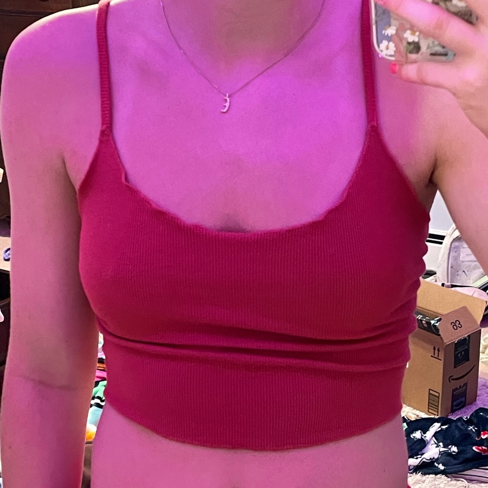 red ribbed cropped tank, womens xs